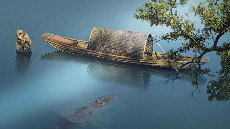 Crocodile in Water — Blue, Serene