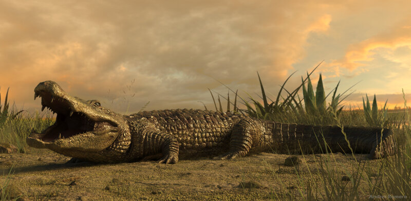 Crocodile on Riverbank — Brown, Dramatic
