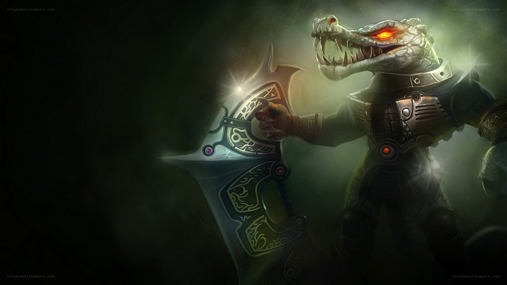 crocodile warrior with glowing eyes