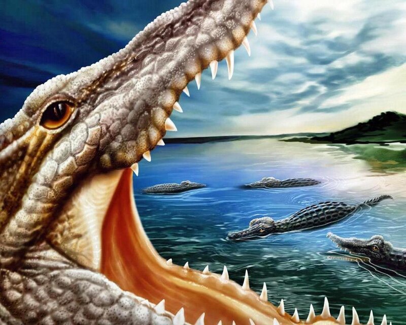 Crocodile with Open Mouth — Blue, Dramatic
