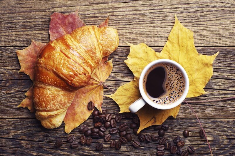 Croissant and Coffee — Brown, Cozy, Autumn, Photograph