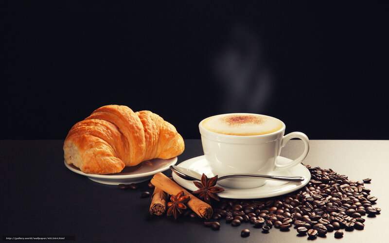 Croissant and Coffee Cup — Black, Dramatic, Morning, Photograph