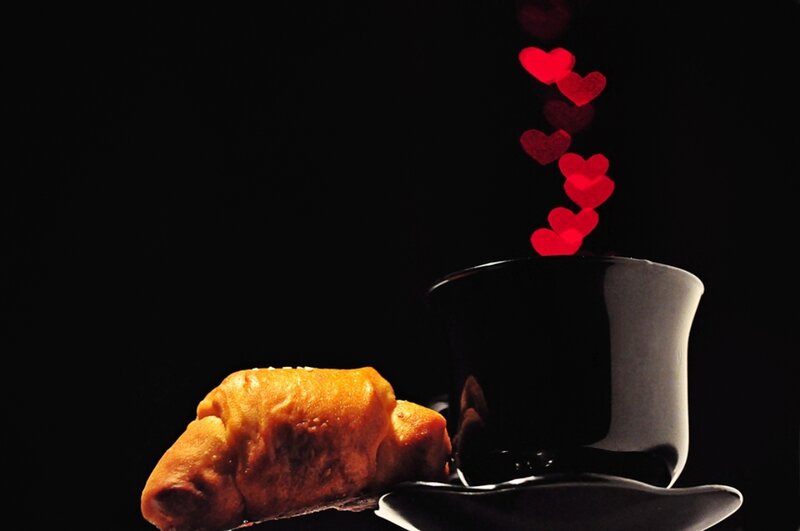 Croissant and Coffee Cup — Black, Dramatic