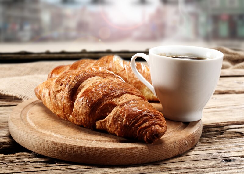 Croissant and Coffee Cup — Brown, Calm, Morning, Photograph