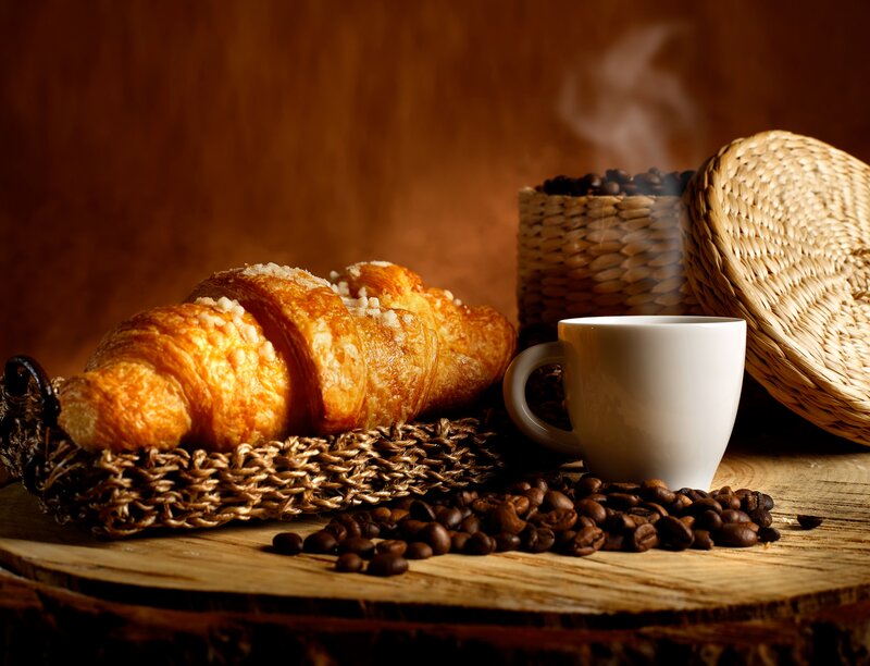 Croissant and Coffee Cup — Brown, Warm