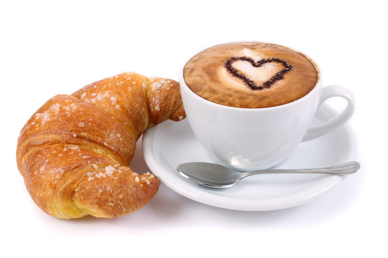 Croissant and Coffee Cup — White, Calm, Morning, Photograph