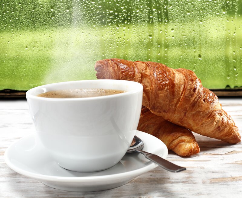 Croissant and Coffee Cup — White, Cozy