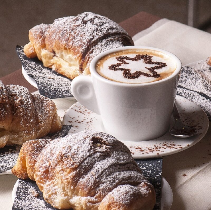 Croissants and Coffee — Brown, Calm, Morning, Photograph, Coffee Cup