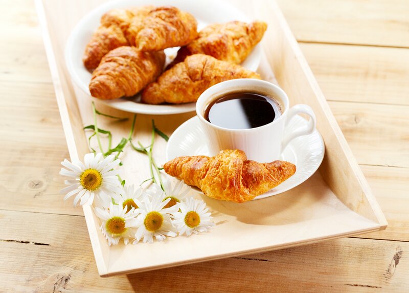 Croissants and Coffee — Brown, Calm, Morning, Photograph, Daisies