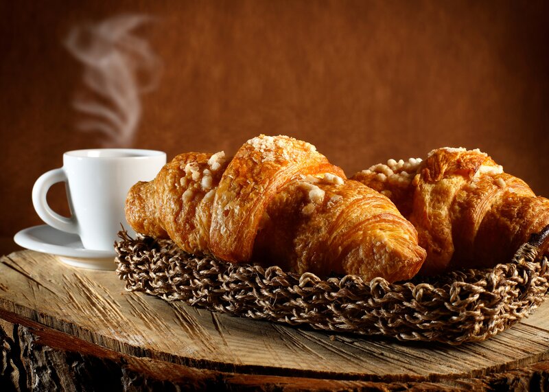 Croissants and Coffee — Brown, Warm, Morning, Photograph