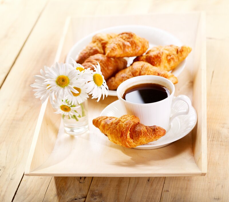 Croissants and Coffee — White, Serene, Morning, Photograph
