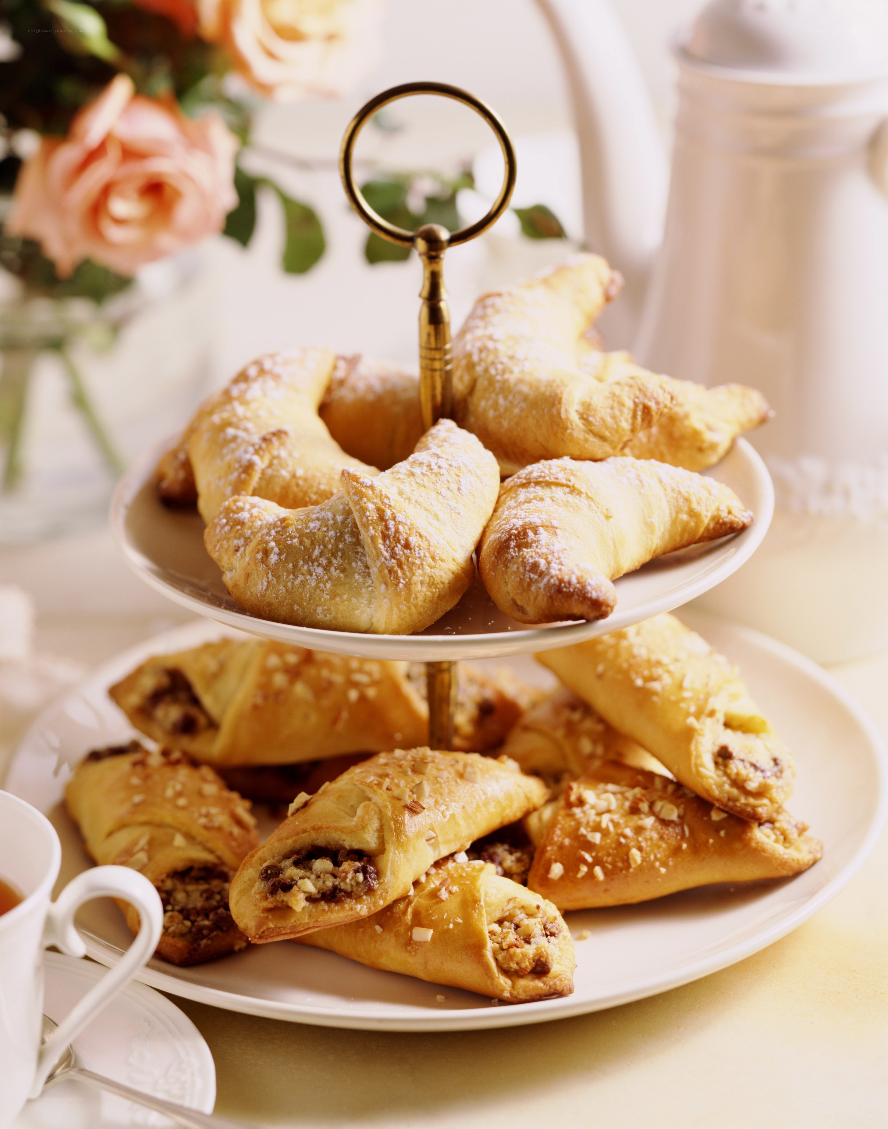 Croissants on a tiered stand