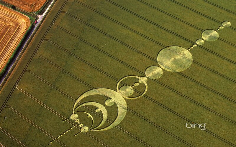Crop Circle Design — Green, Serene, Afternoon, Photograph, Field, Road, Car