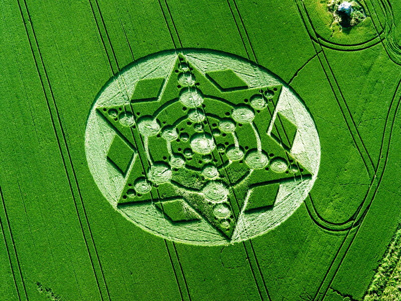 Crop circle in a green field
