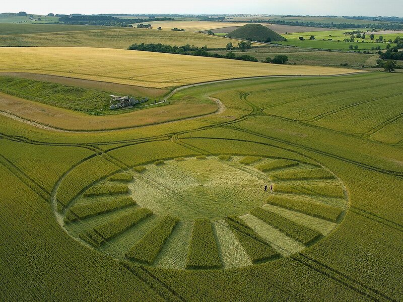 Crop Circle in Field — Green, Serene, Afternoon, Photograph, Hills