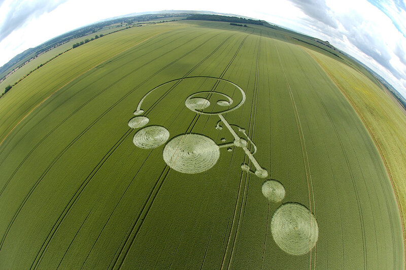 Crop circle in green field