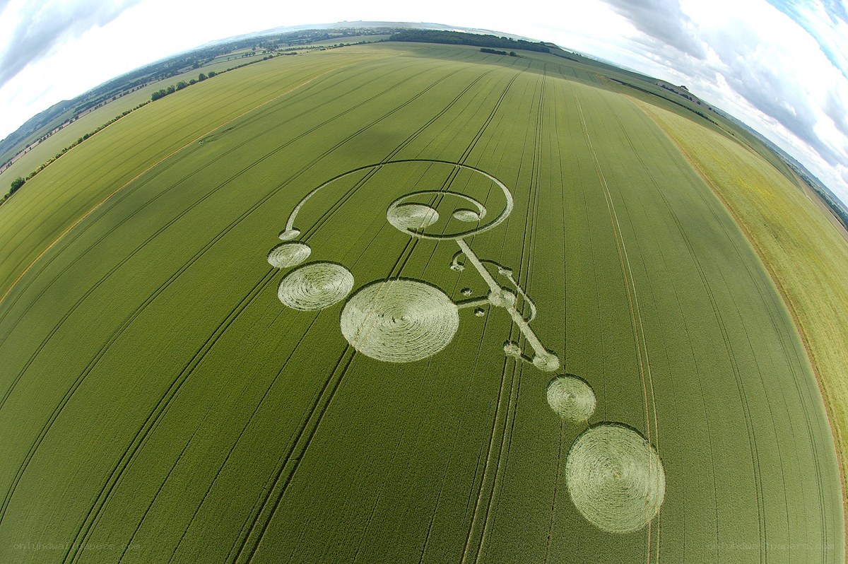 Crop circle in green field