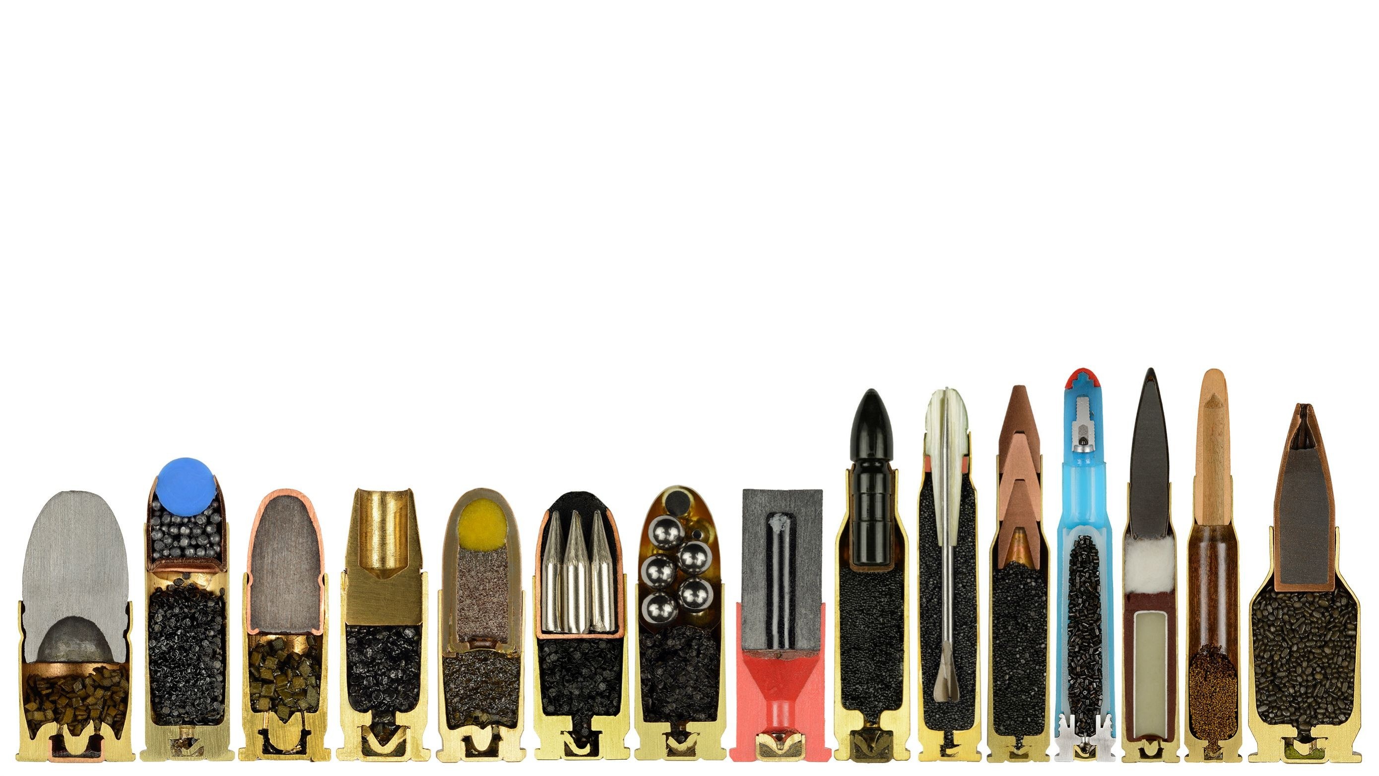 Cross-sections of various ammunition types