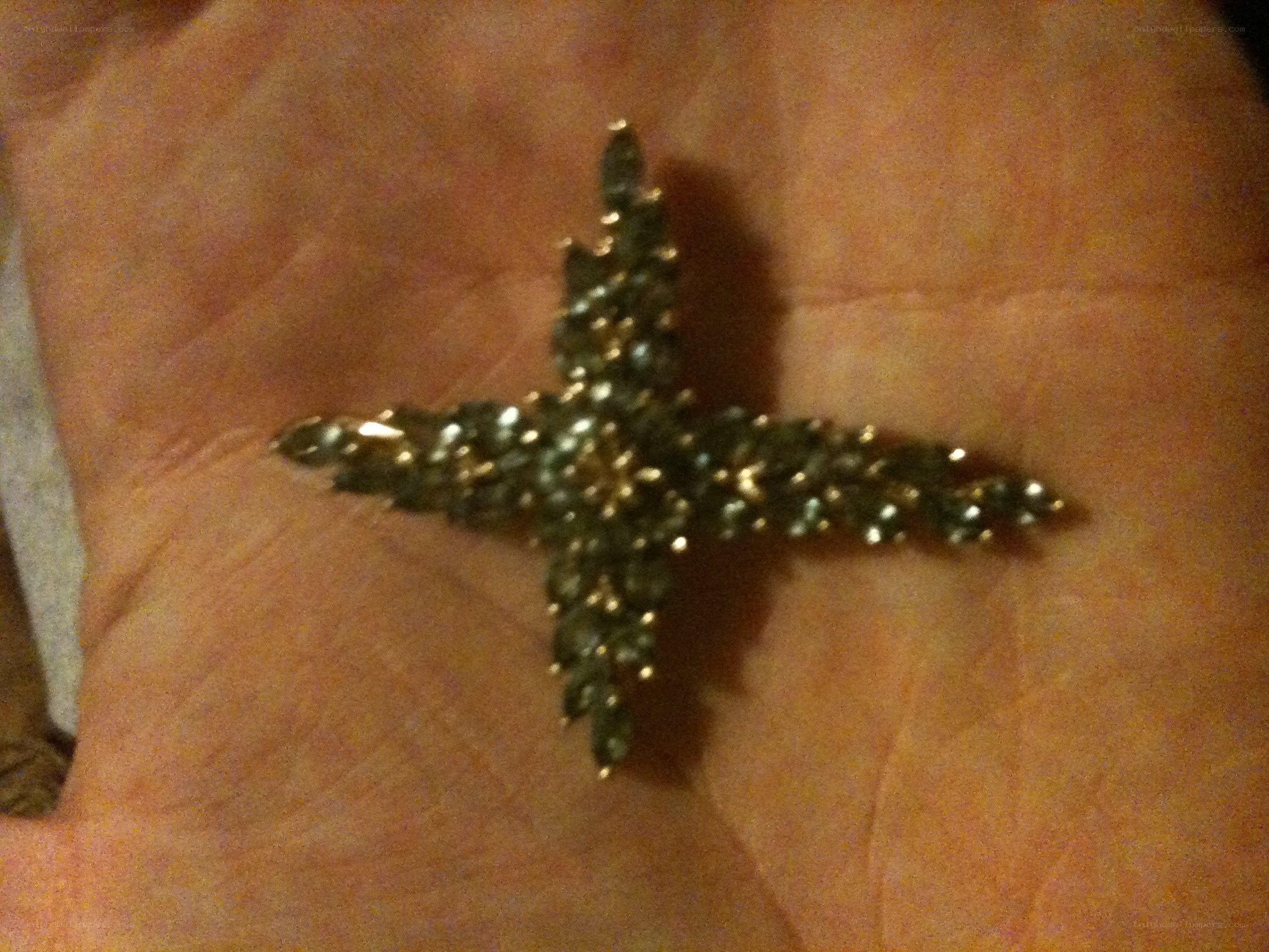 cross-shaped brooch on hand