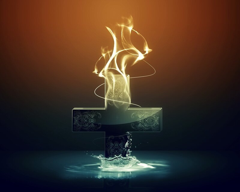 Cross with fire and water