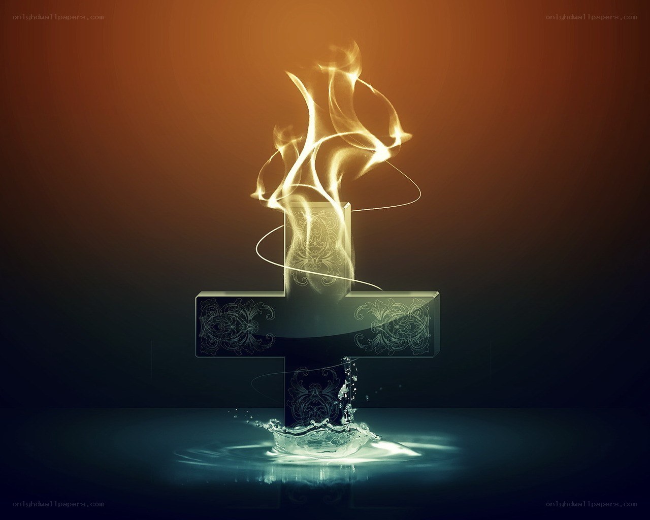 Cross with fire and water