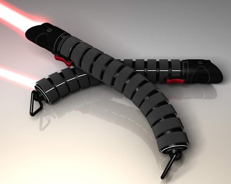 Crossed red lightsabers
