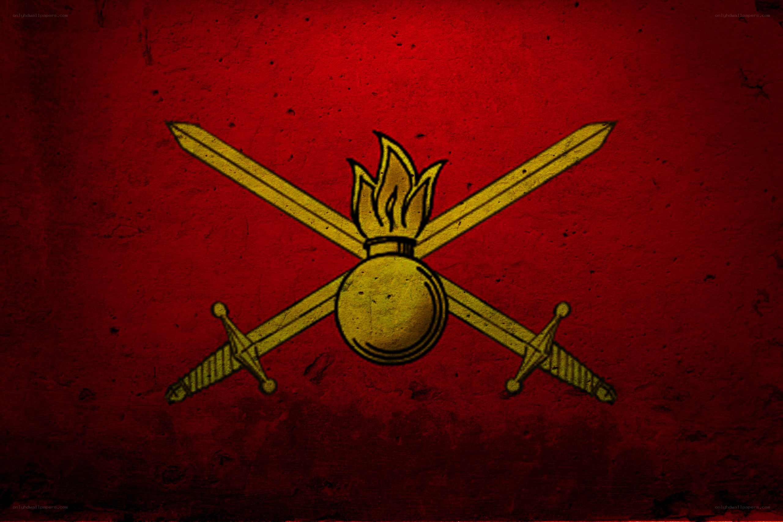 Crossed swords and flame emblem