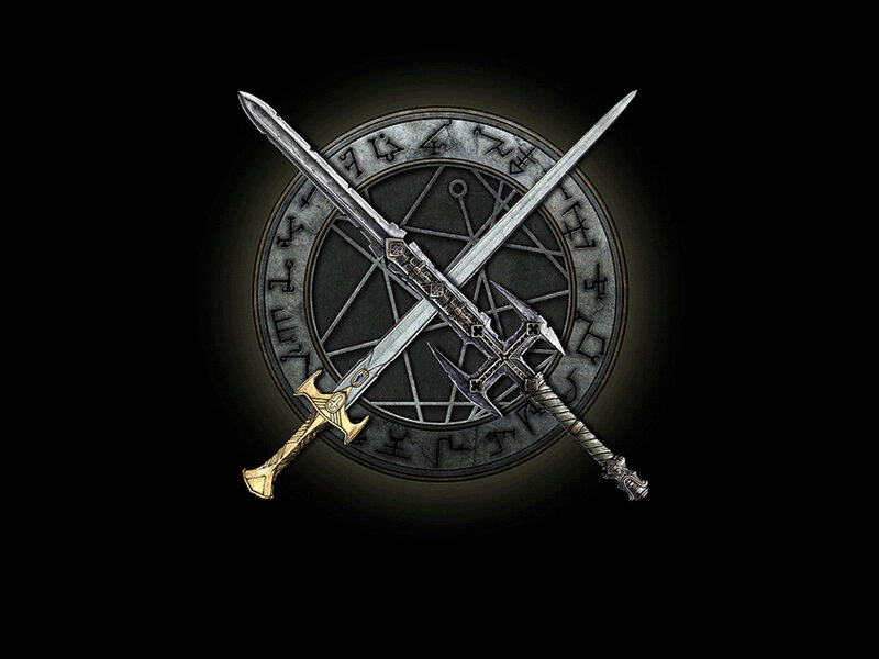crossed swords on rune circle