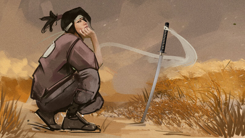 Crouching Ninja with Sword