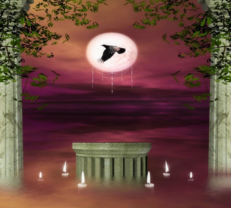 Crow Flying over Moon — Purple