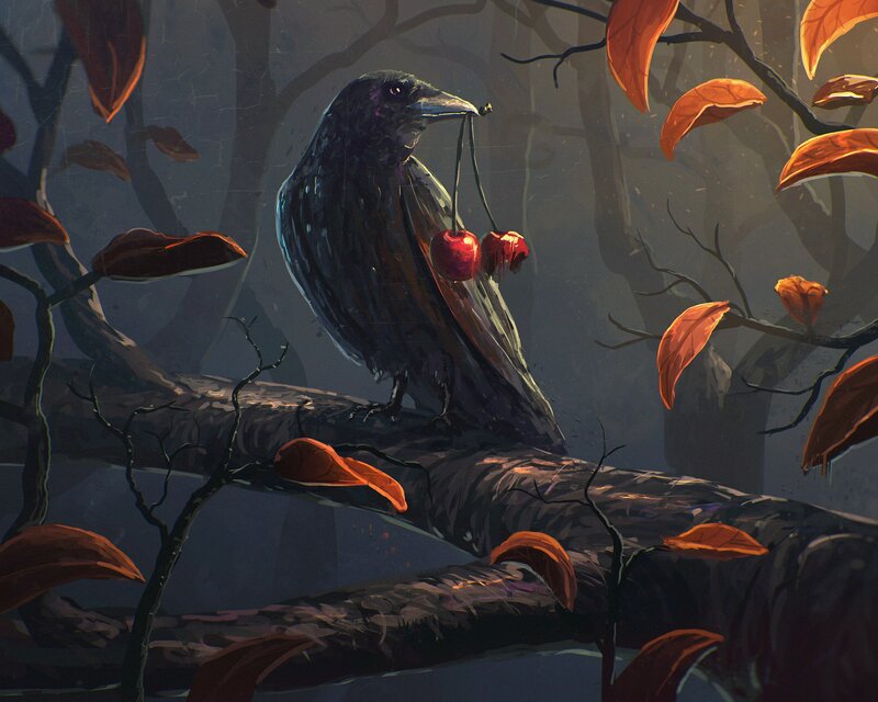 Crow Holding Cherries