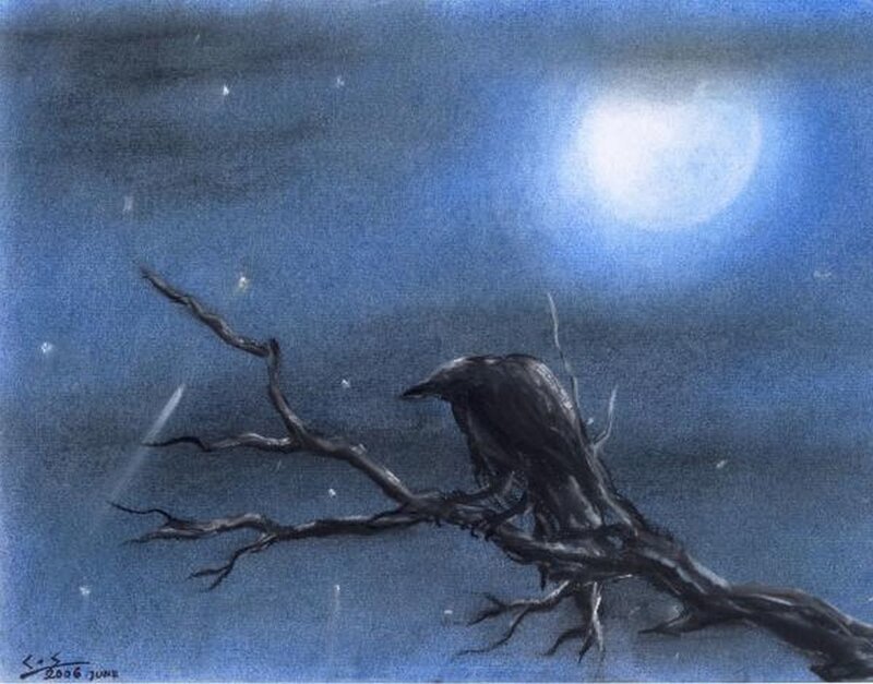 Crow on a Branch — Blue