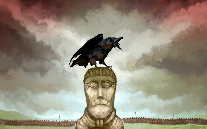 Crow on a stone statue