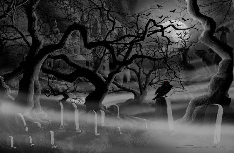 Crow on Gravestone — Black, Dark