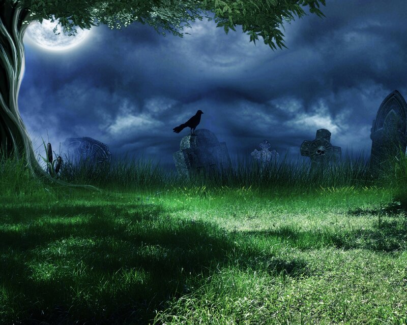 Crow on Gravestone — Green