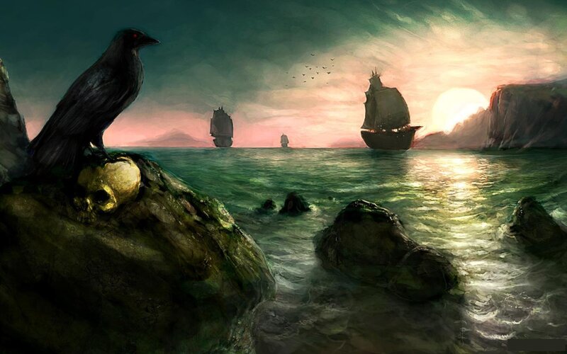 Crow on Skull by Sea