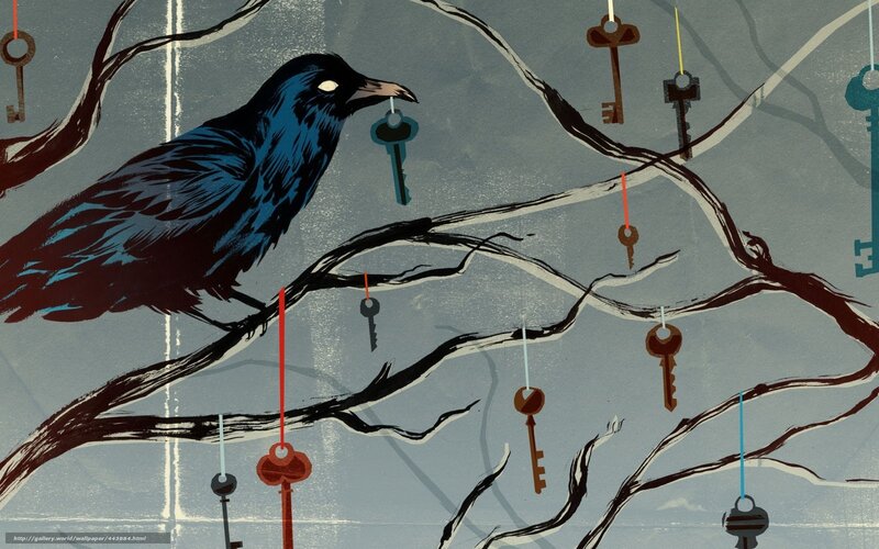 Crow with keys on branches