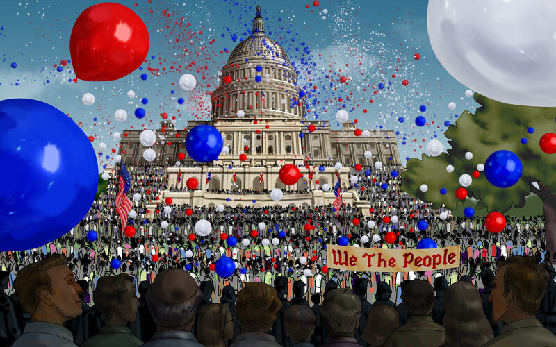 Crowd at Capitol with balloons