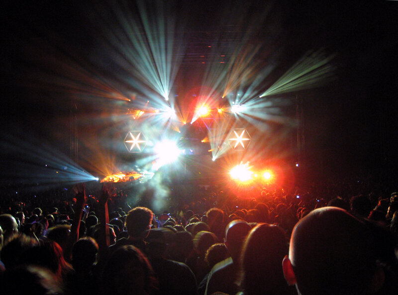 Crowd at Concert — Black, Energetic, Night