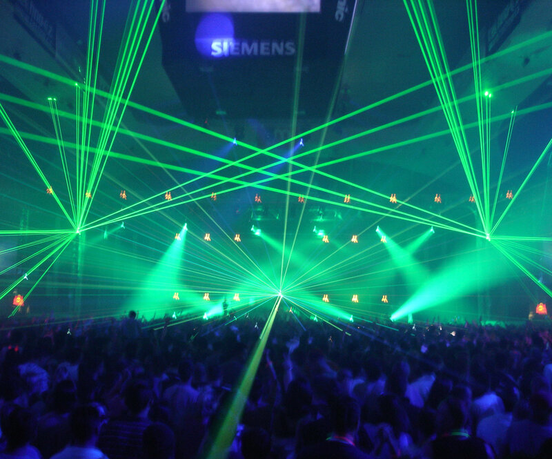 Crowd at Concert — Green, Energetic, Night, Photograph, Laser Lights