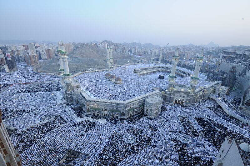 Crowd at Grand Mosque — White
