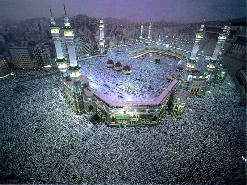 Crowd at Holy Mosque — White, Serene, Night, Photograph