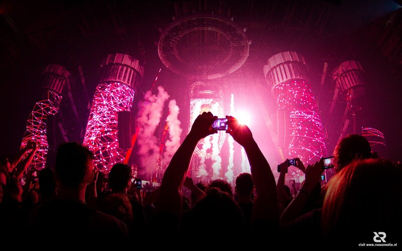 Crowd at Music Festival — Pink, Energetic, Night