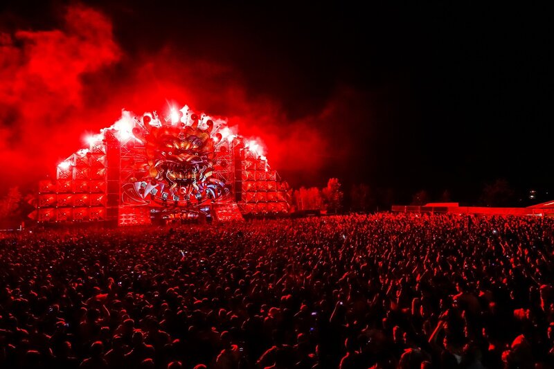 Crowd at Music Festival — Red, Energetic, Night, Photograph, Stage, Lighting
