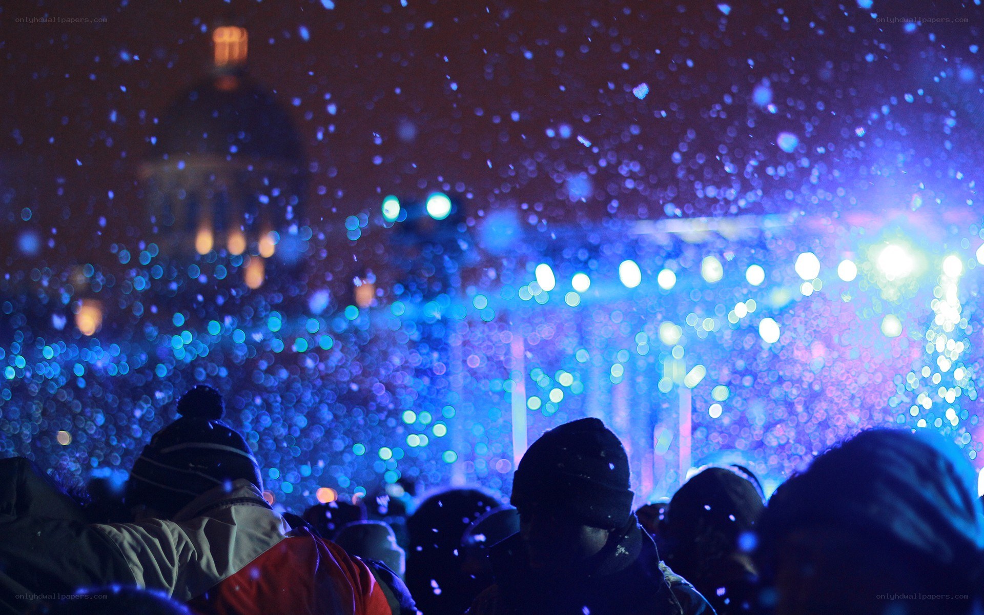Crowd at night event in snow