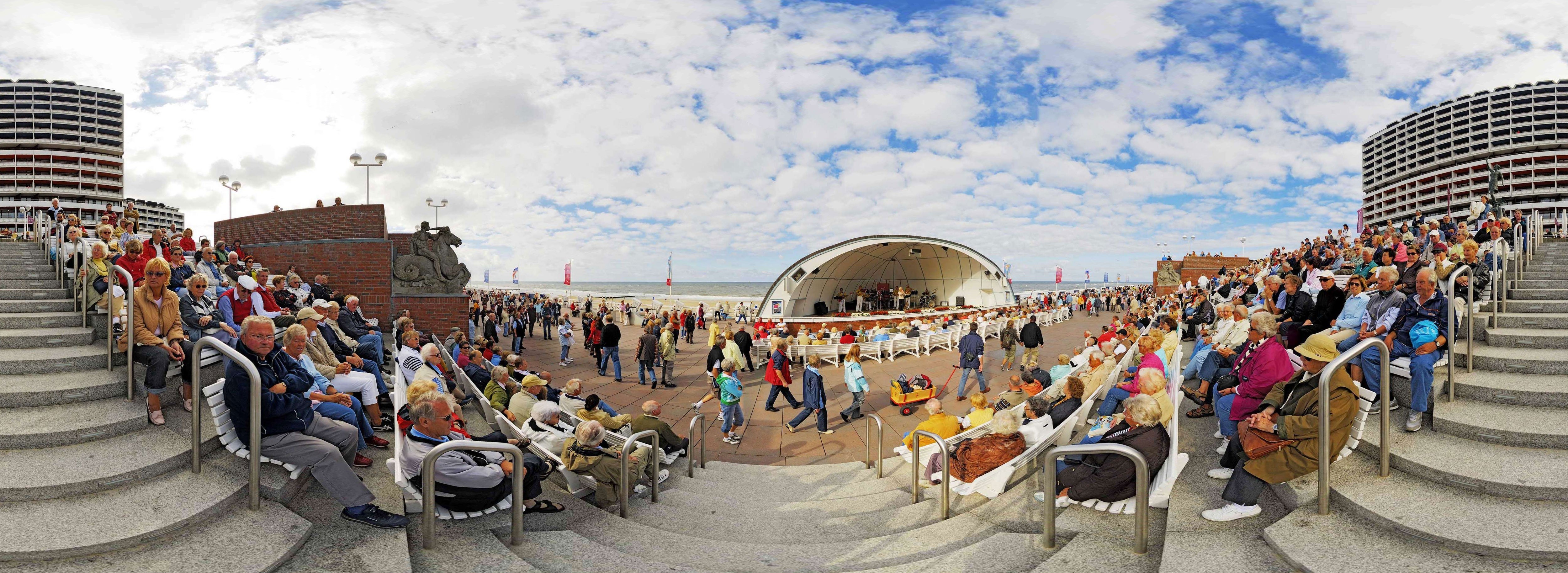 Crowd at seaside amphitheater
