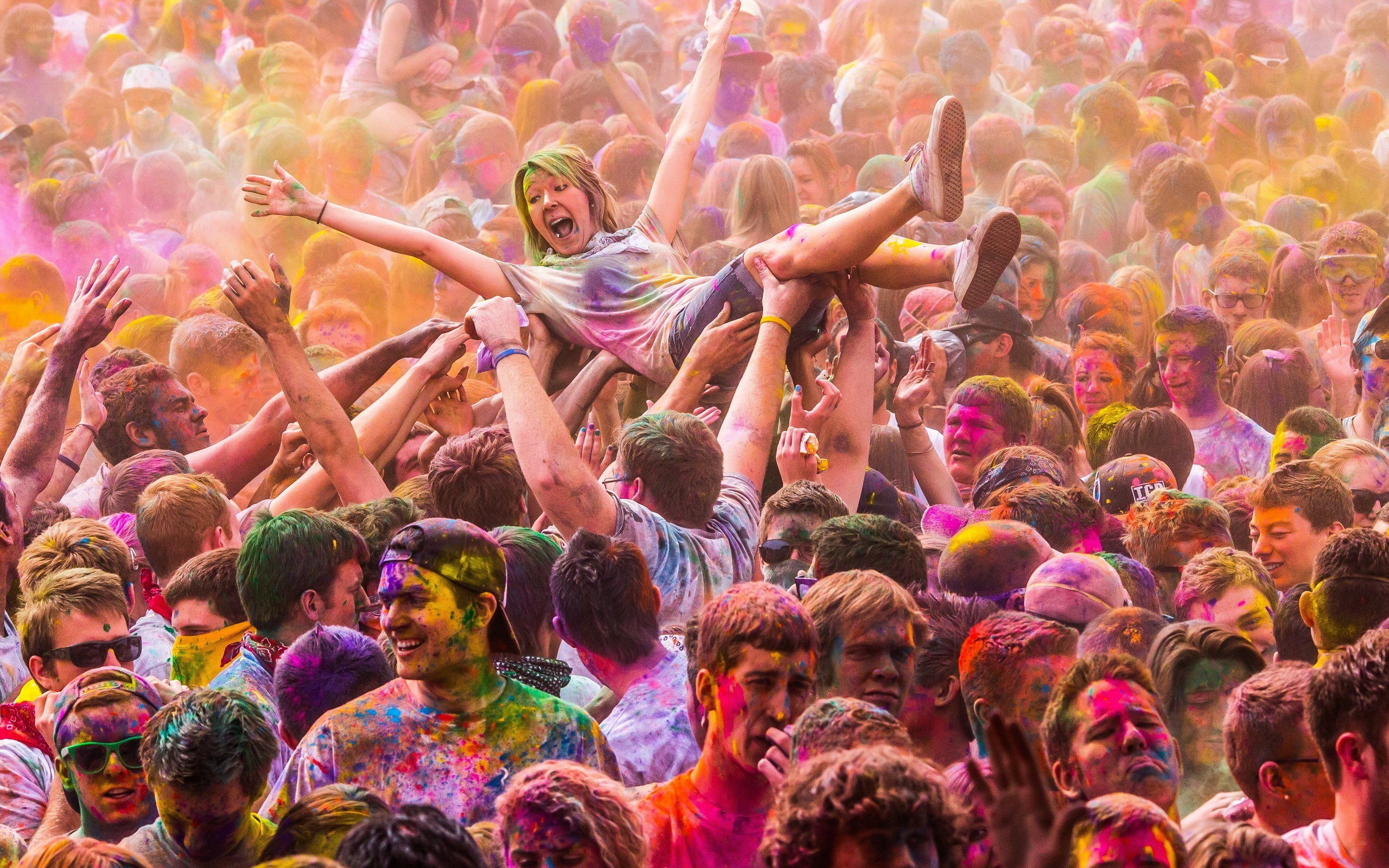 Crowd celebrating Holi festival