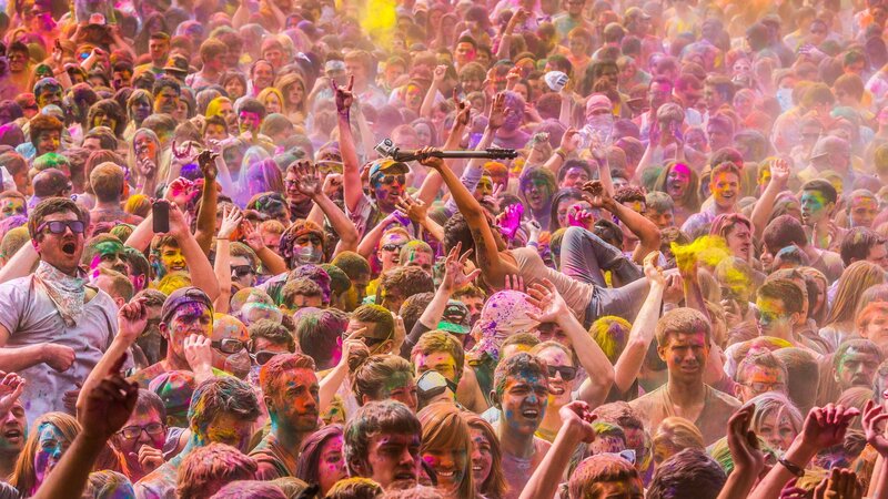 Crowd celebrating Holi festival