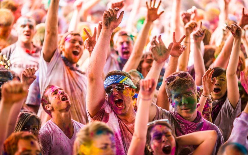 Crowd celebrating Holi festival