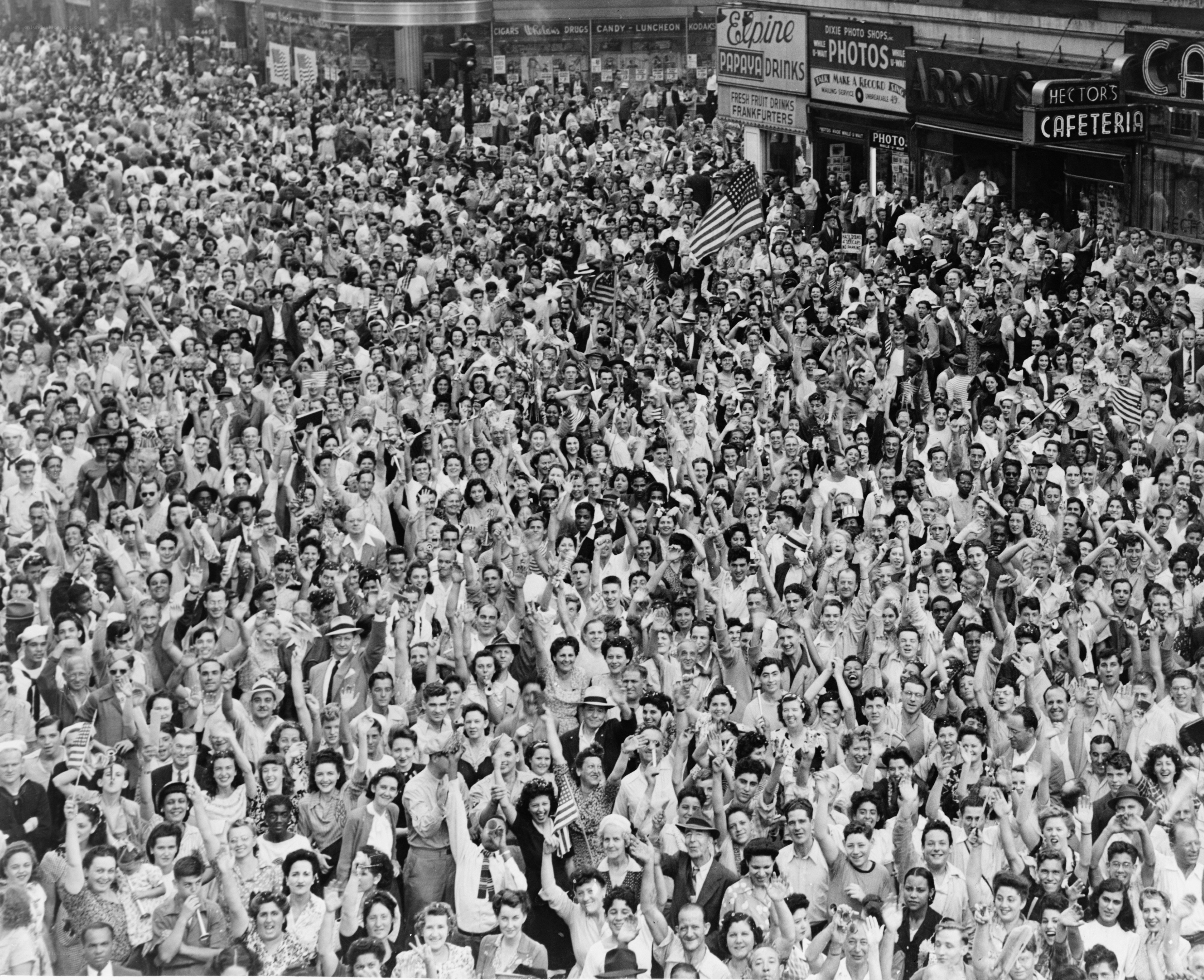 Crowd celebrating V-J Day